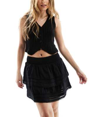 Cotton:on Cotton On Mini Boho Tiered Skirt With Lace Trim In Black