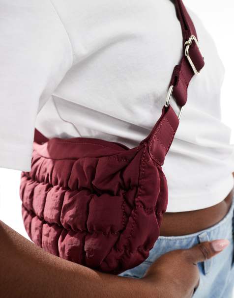 Cotton On mini Bowie quilted bubble crescent bag in burgundy - view 1
