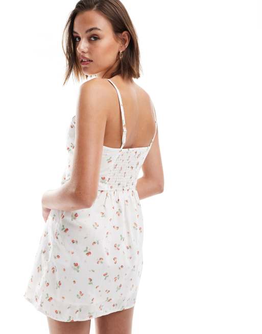 cotton on strawberry dress Cotton On mini cami dress with ruching in strawberry ditsy print