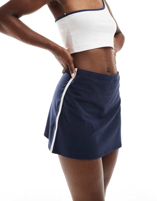 Cotton On mini sport skirt in navy with white stripe