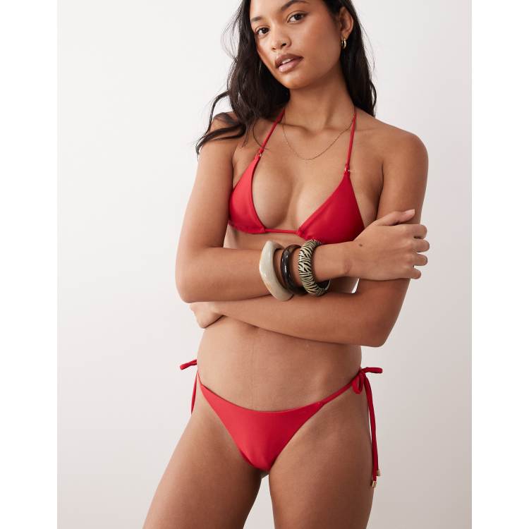 Cotton On mini triangle bikini set in spicy red shimmer | ASOS