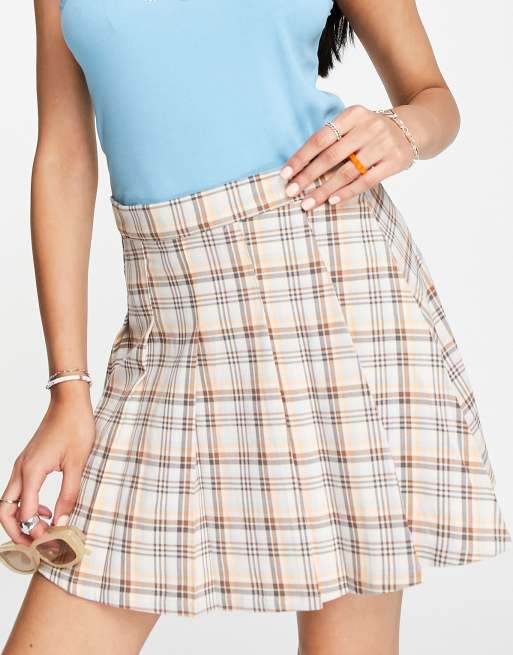 Cotton On - Minigonna a pieghe blu a quadri 