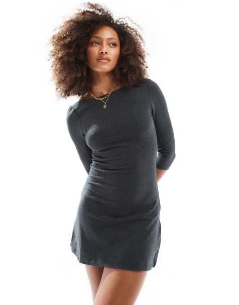 Cotton On – Minikleid in Anthrazit mit verdrehtem Ausschnitt - view 1