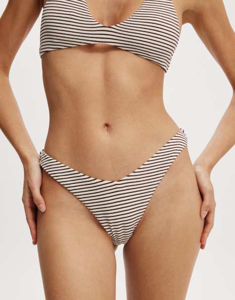 Cotton On mix & match stripe bikini in brown - view 1