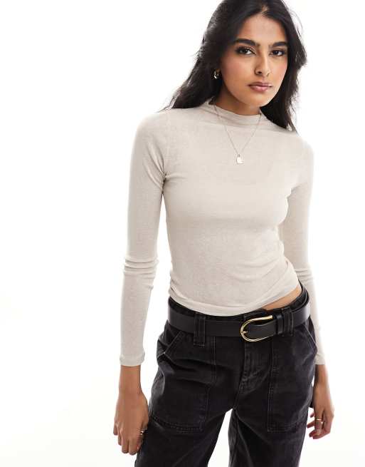 Long Sleeve Mock Neck Crop Top