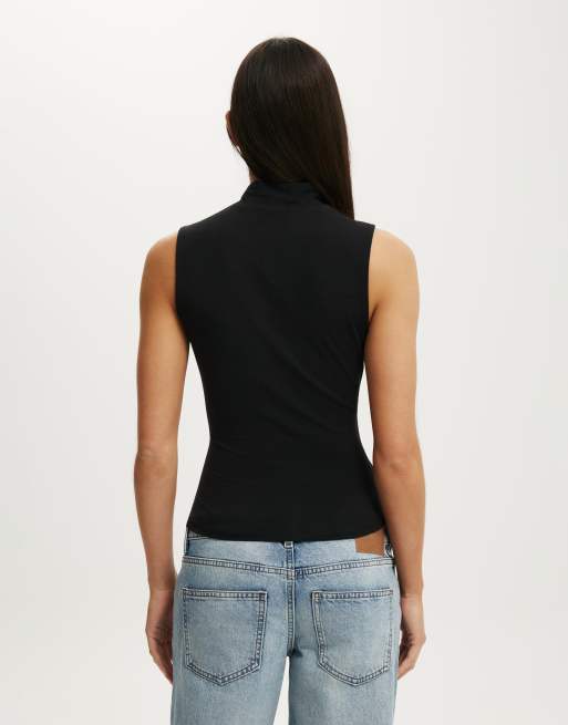 Cotton On Mock neck tank in black, 4 of 4