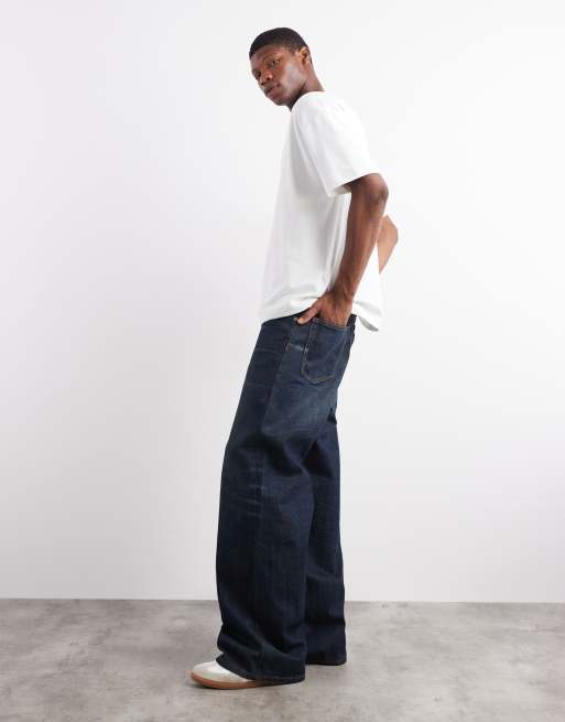 Cotton On – Mörkblå, extra baggy jeans med sliten tvätt , 3 av 5