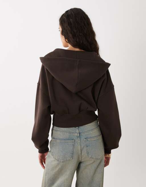Cotton On – Mörkbrun huvtröja i oversized fit med dragkedja, 4 av 4