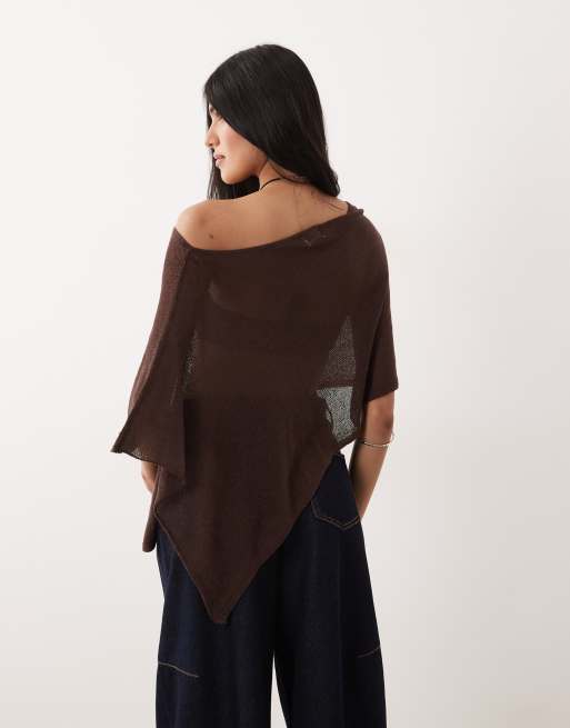 Cotton On – Mörkbrun, skir och stickad poncho, 4 av 4
