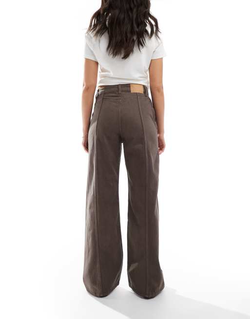 Cotton On – Mörkbruna jeans med vida ben och dekorativ söm, 2 av 5