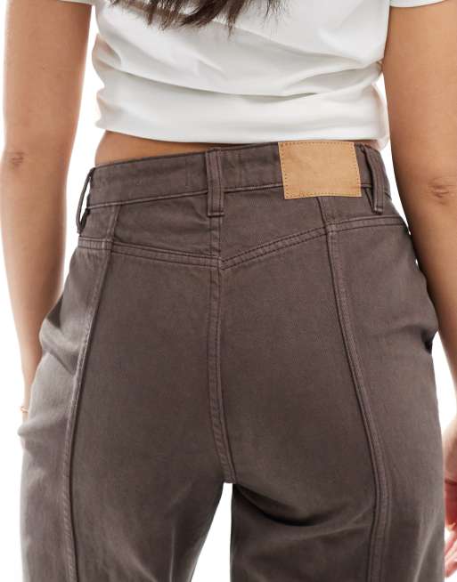 Cotton On – Mörkbruna jeans med vida ben och dekorativ söm, 4 av 5