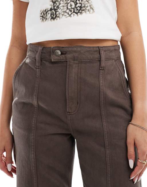 Cotton On – Mörkbruna jeans med vida ben och dekorativ söm, 5 av 5