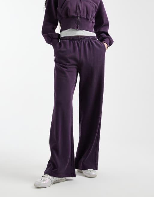 Cotton On – Mörklila sweatpants med vida ben, del av set, 5 av 5