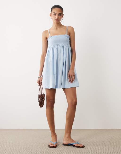 Cotton On - Mouwloze mini jurk met ruches in zeeblauw, 2 van 4
