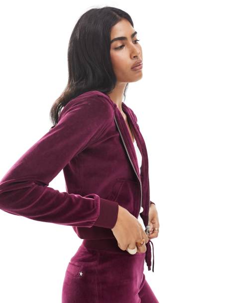 Cotton On - Mørk blommelilla hættetrøje med lynlås i velour - Del af sæt - view 1