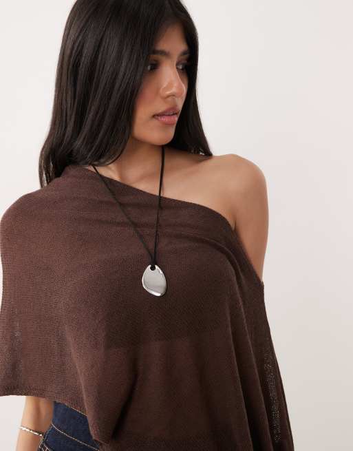 Cotton On - Mørk egebrun poncho i gennemsigtigt strik, 3 af 4
