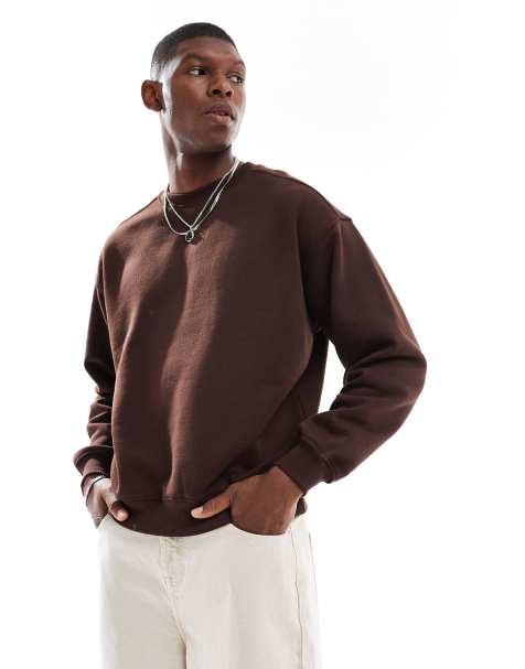 Cotton On - Mørkebrun sweatshirt med fleece-for og rund hals i firkantet pasform - view 1