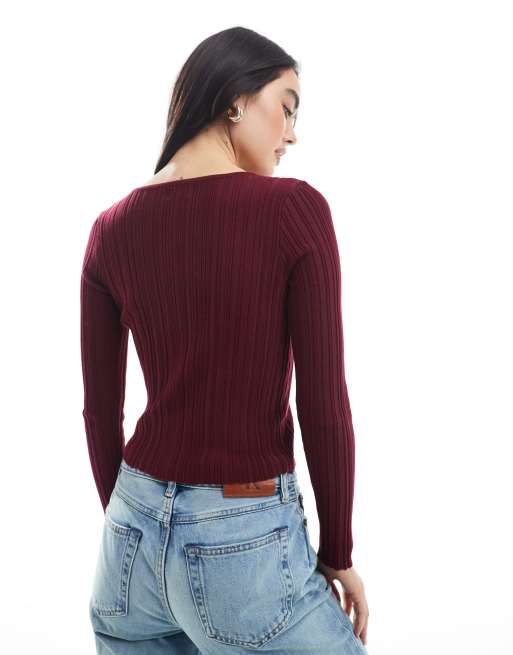 Cotton On - Mørkerød ribstrikket cropped cardigan, 2 af 4