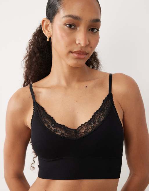 Cotton On - Naadloze bralette met lange pasvorm en kanten bies in zwart, 4 van 4