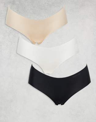 Cotton On - Nahtlose Slips mit Spitze im Multipack in Schwarz, Frappé und Creme-Bunt