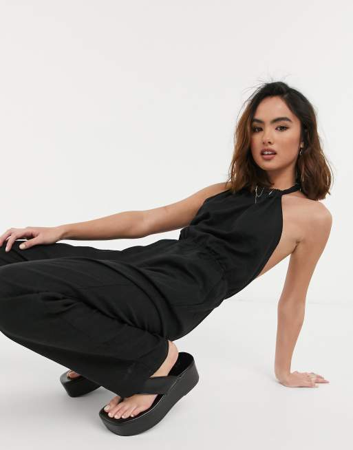 Cotton On Neckholder Jumpsuit in Schwarz mit weitem Bein ASOS