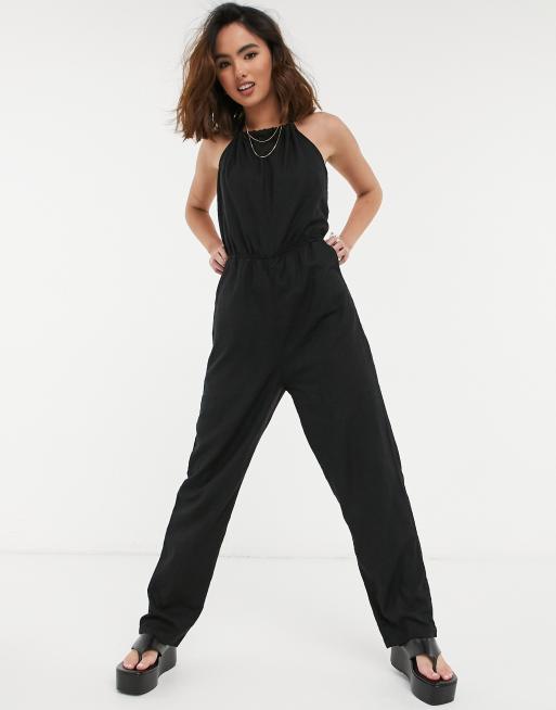 Cotton On Neckholder Jumpsuit in Schwarz mit weitem Bein ASOS