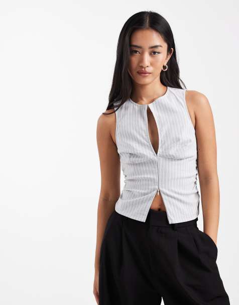 Cotton On nico keyhole top in grey pinstripe