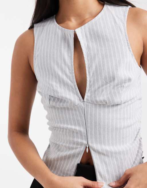 Cotton On - Nico - Top met keyhole-uitsnijding in grijs met krijtstreep, 3 van 4