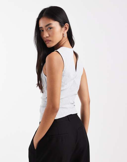 Cotton On - Nico - Top met keyhole-uitsnijding in grijs met krijtstreep, 4 van 4