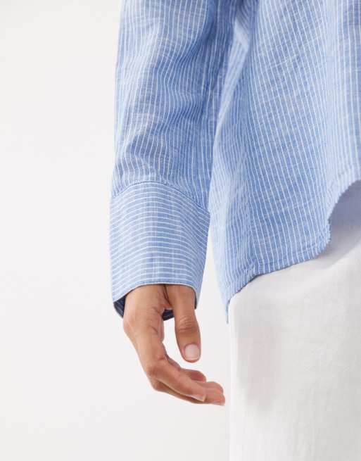 Cotton On – Niebieska koszula oversize typu dad z mieszanki lnu w paski, 3 z 4