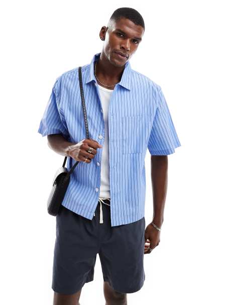Cotton On boxy fit short sleeve shirt in blue stripe