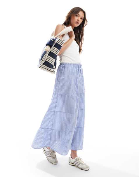 Cotton On tierred maxi skirt in blue stripe