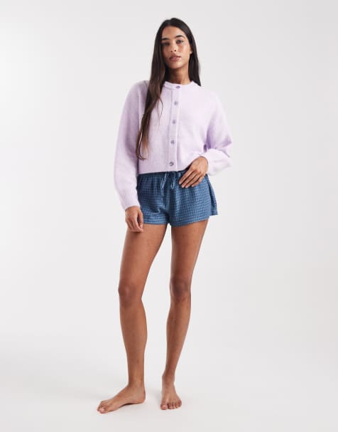 Cotton On – Niebieskie flanelowe szorty o fasonie girlfriend ze wzorem w kratkę - view 1
