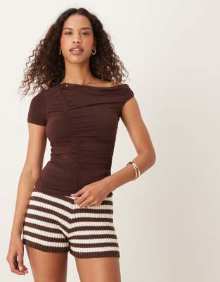 Cotton On Nikki Gathered Short Sleeve Top In Brown