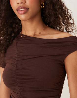 Cotton On Nikki Gathered Short Sleeve Top In Brown