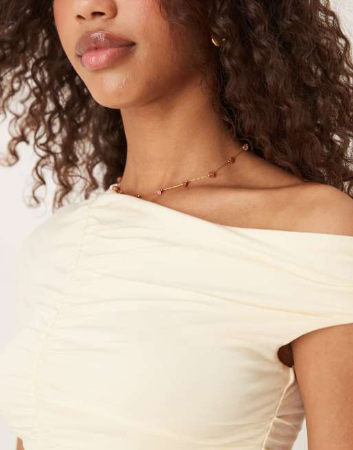 Cotton On Nikki gathered short sleeve top in yellow, 2 of 4