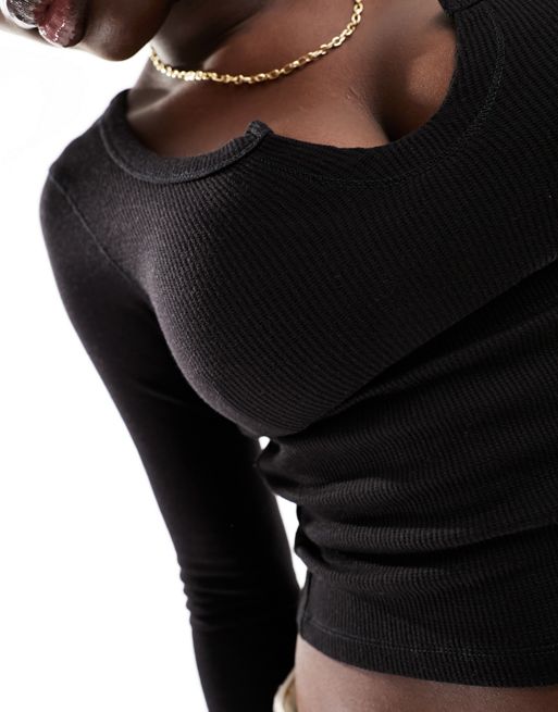 Cotton On Body SEAMLESS ZIP FRONT LONG SLEEVE - Long sleeved top - black 
