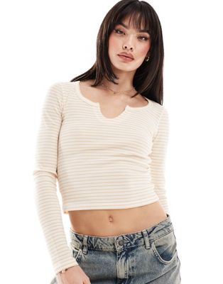 Cotton On notch front waffle top in stripe