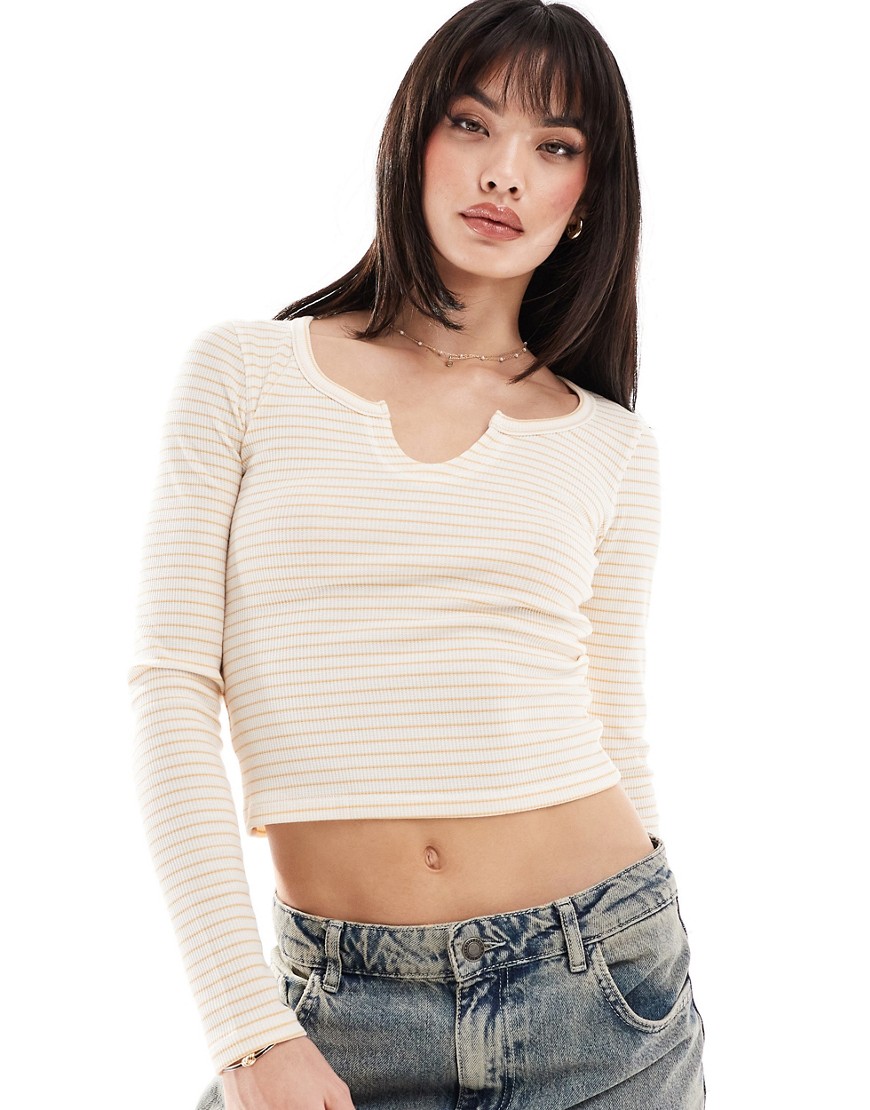 Cotton On notch front waffle top in stripe-Multi