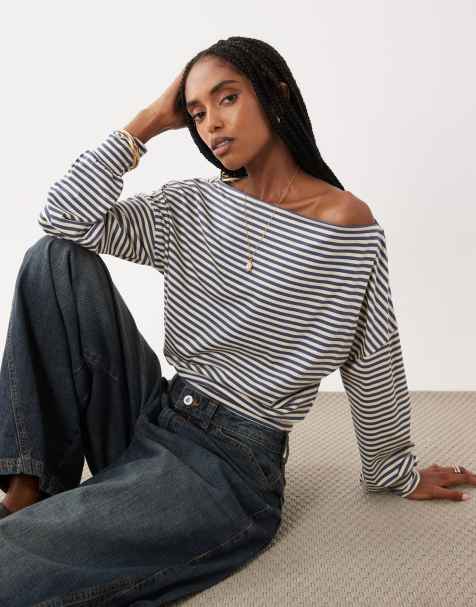 Cotton On nova offshoulder langærmet i navy-stribe - view 1