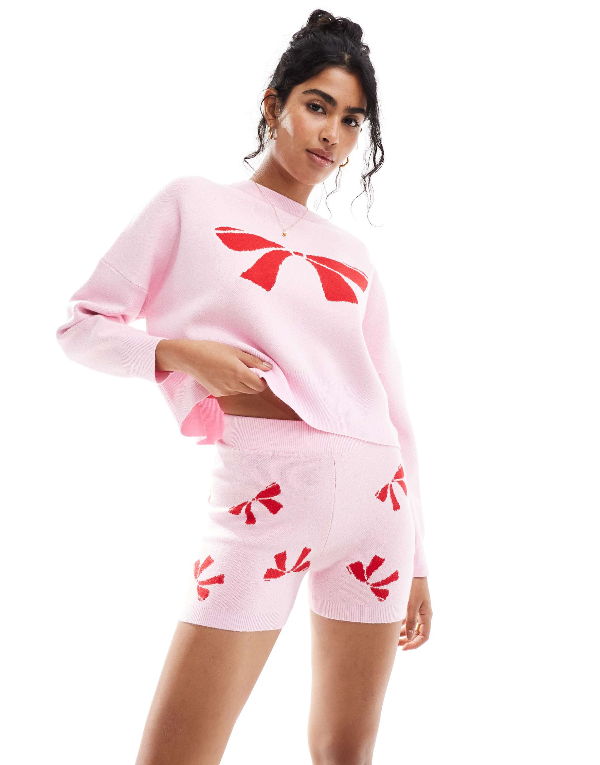 cotton on novelty knit shorts in checkered bow - part of a set