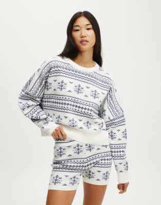 Cotton On Novelty knitted jumper in coconut milk/snow flakes - MBLUE - view 1