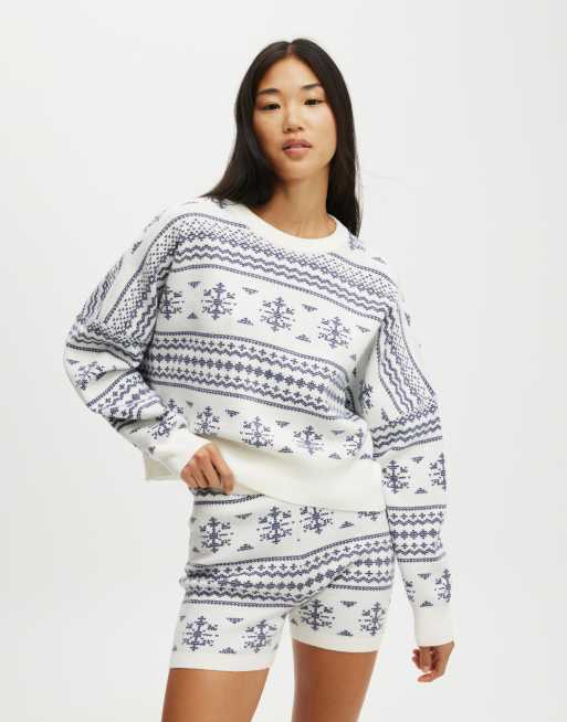 Cotton On Novelty knitted jumper in coconut milk/snow flakes - MBLUE