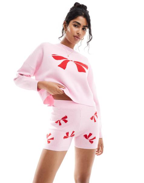 Cotton On novelty knitted short in checkered bow co-ord - view 1