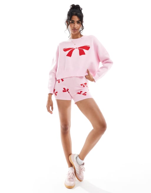 Cotton On – Novelty – Stickad tröja med rutig rosett, del av set, 2 av 4