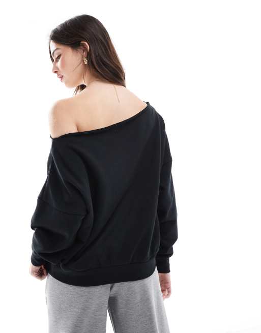 Cotton On off shoulder fleece sweatshirt in black