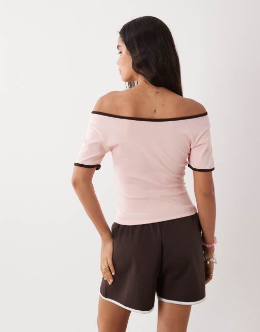 Cotton On Off shoulder graphic tee in pink brown, 2 of 4