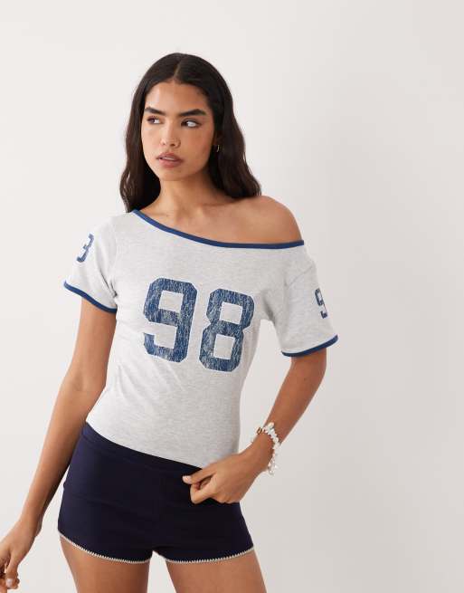 Cotton On Off shoulder graphic tee in soft grey mule, 2 of 4