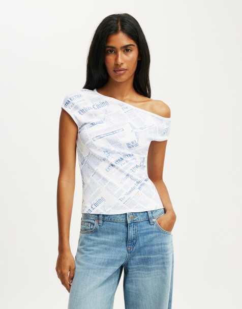 Cotton On Off shoulder graphic tee in white