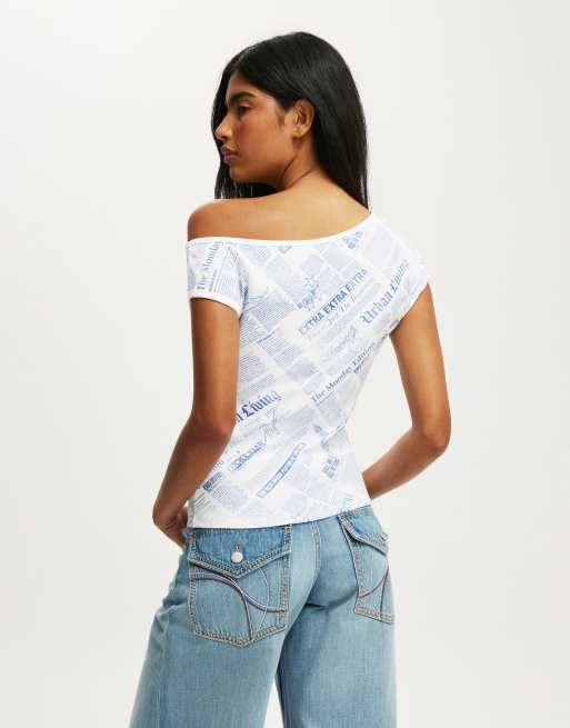 Cotton On Off shoulder graphic tee in white, 3 of 4